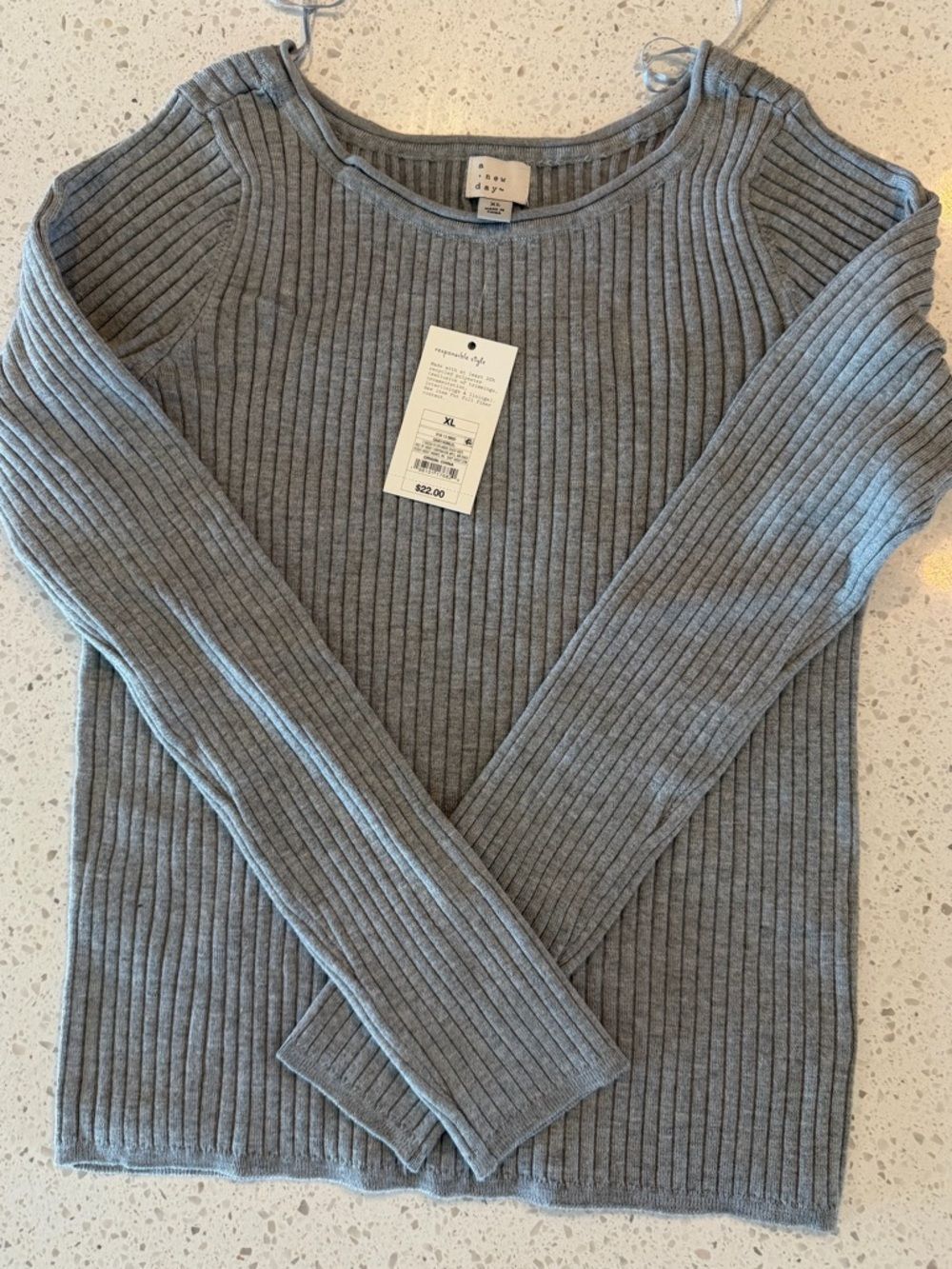 a new day Ribbed Crew Neck Sweater - Gray XL